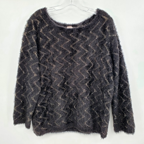 Chico's Zig-Zag Jacquard Fuzzy Pullover Sweater - Picture 1 of 14